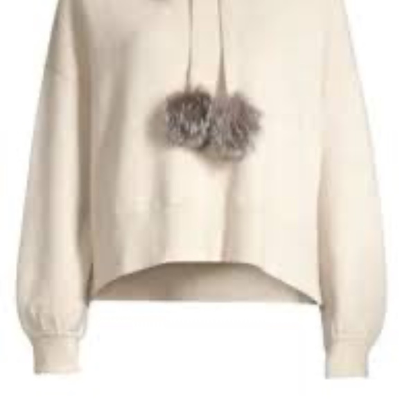 ALICE AND OLIVIA Oscar Silver Fox Fur-trim Hooded Sweater In Oatmeal - Picture 4 of 9